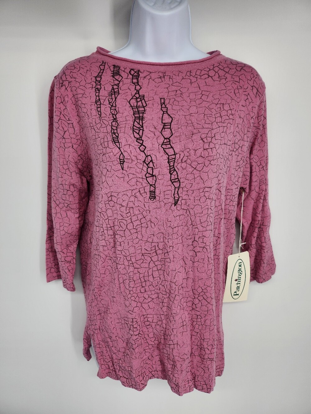 Patchington Vintage Pink Abstract Knit Top Sweater NWT Size Small